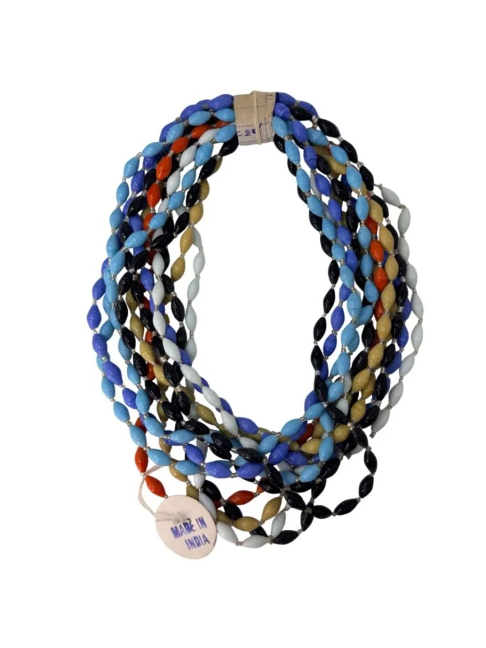 Lot 12 Vintage 1960s Glass Bead Necklaces NOS Black, Blue, White, Tan, Tangerine